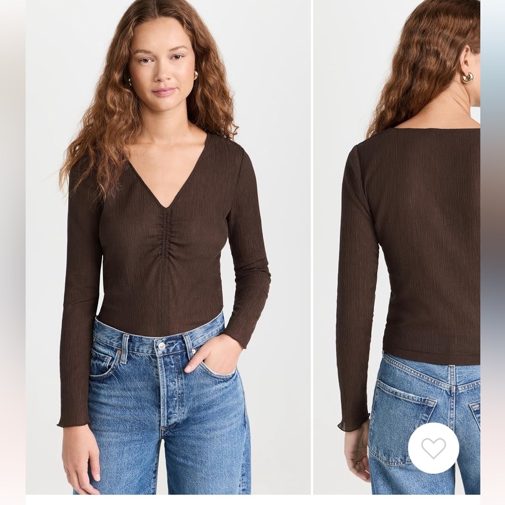 MADEWELL SEMI-SHEER SHIRRED V-NECK TOP - chocolate raisin